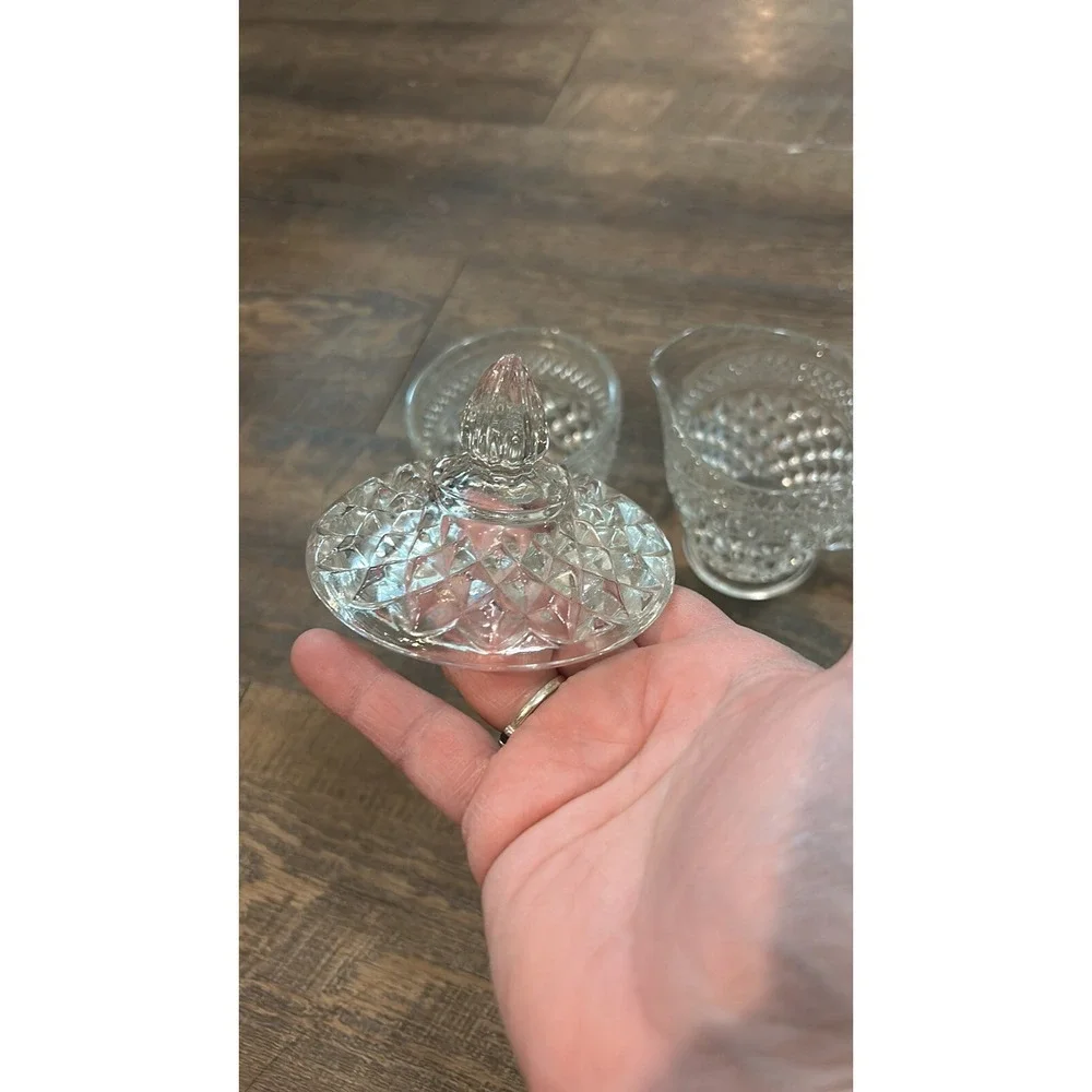 Vintage Anchor Hocking Wexford Clear Glass Creamer And Sugar Set, with Tray